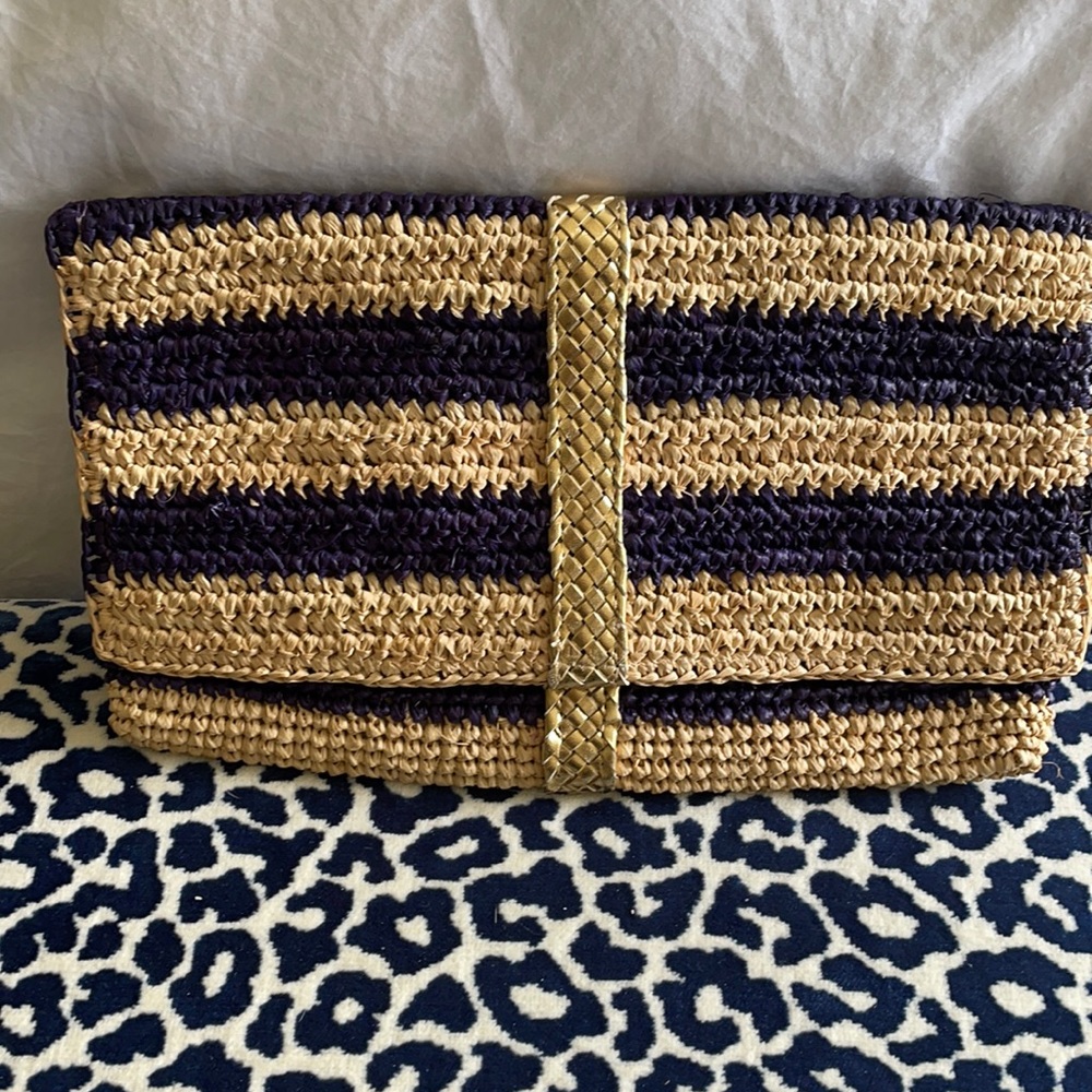 Mar Y Sol Striped Raffia Clutch